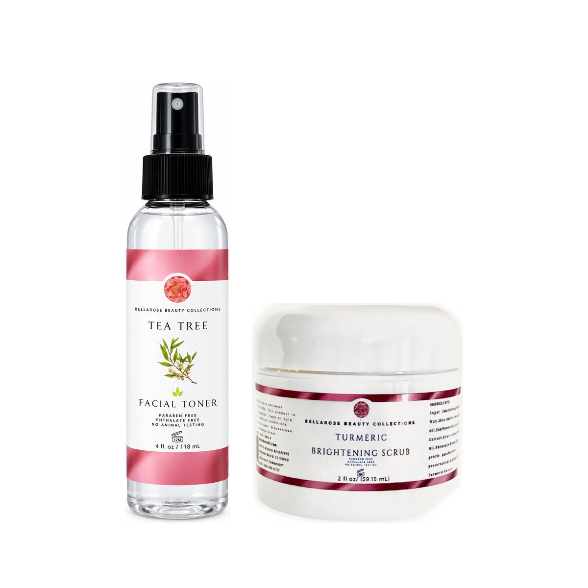 Tea Tree Facial Toner 4oz and Turmeric Brightening Scrub 2oz skincare set from BellaRose Beauty Collections