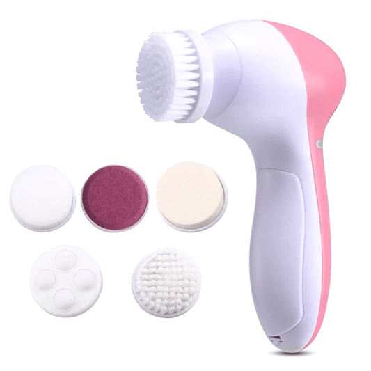 Pink and white waterproof facial brush 5 in 1 
